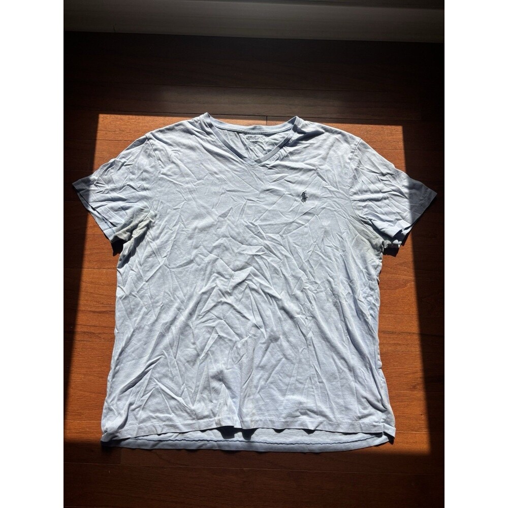 Vintage Polo Ralph Lauren V neck Tee shirt - baby blue colored - Size XL